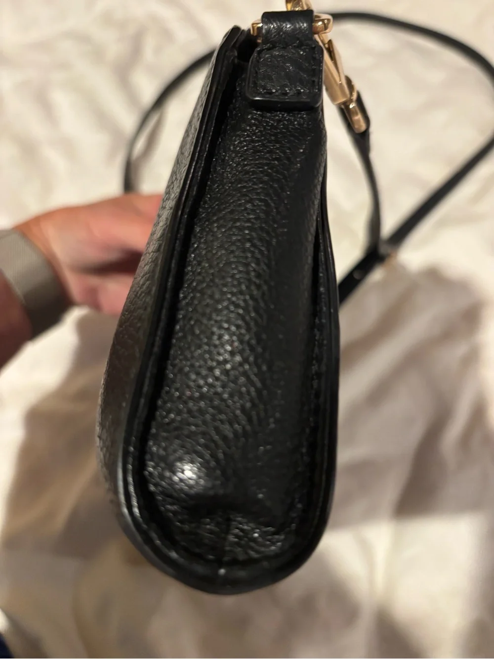 Tory Burch Black Pebble Leather Crossbody Small Bag With Gold Zipper